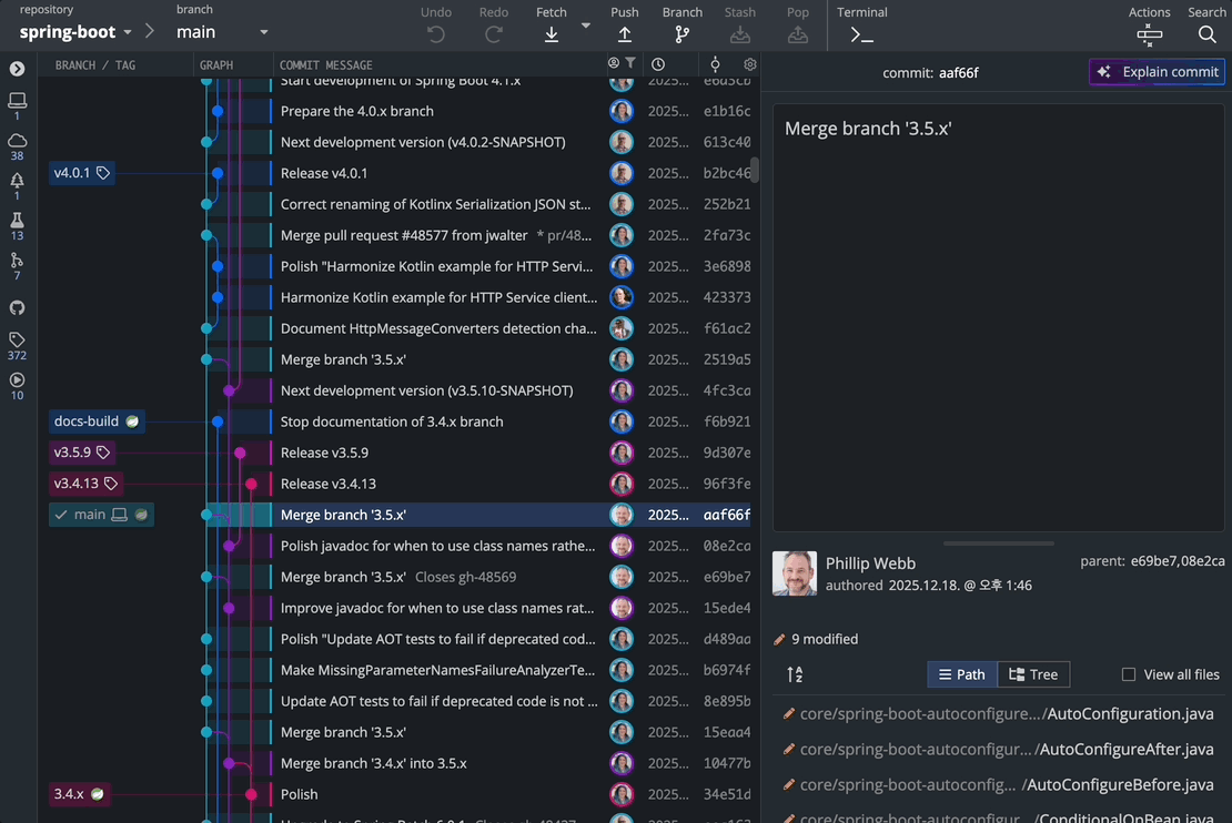 스프링 부트 프로젝트의 단일 커밋을 분석한 결과