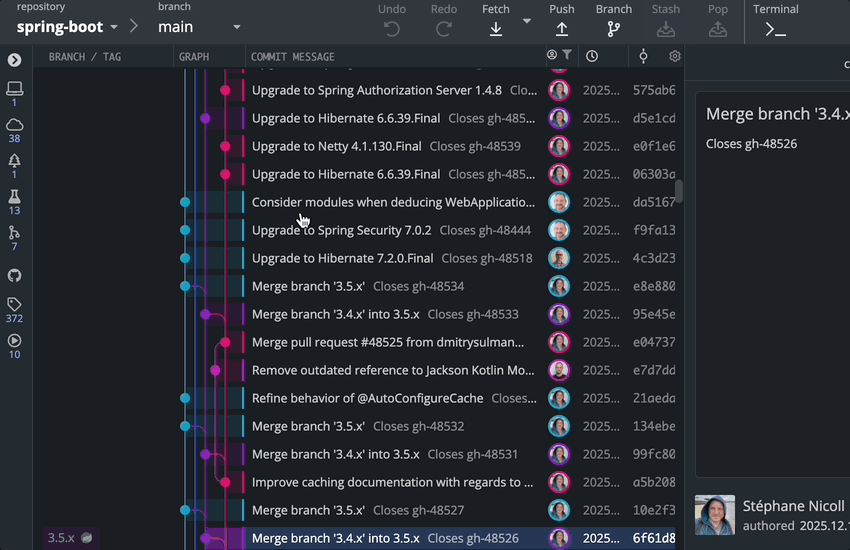 스프링 부트 프로젝트의 여러 개의 커밋을 한 번에 분석한 결과